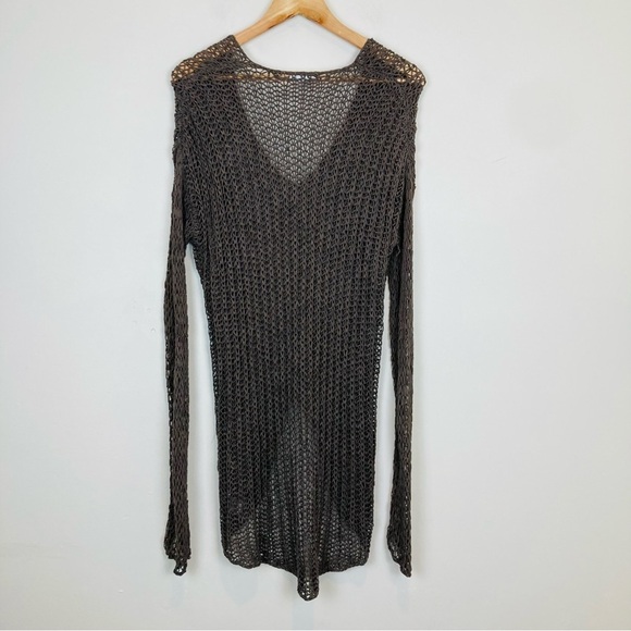 Helmet Lang open weave Italian yarn v-neck high low sweater in brown size large - Picture 4 of 7